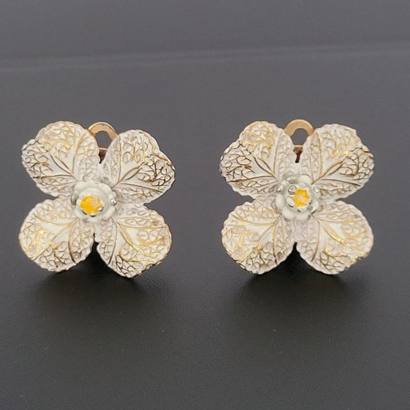 ART Arthur Pepper Floral Brooch Pin With Matching Clip Earrings Gold Tone Vtg - Picture 3 of 8